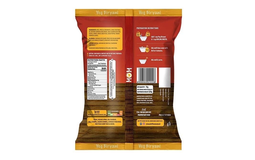 Mom Meal of the Moment, Veg Biryani    Pack  73 grams